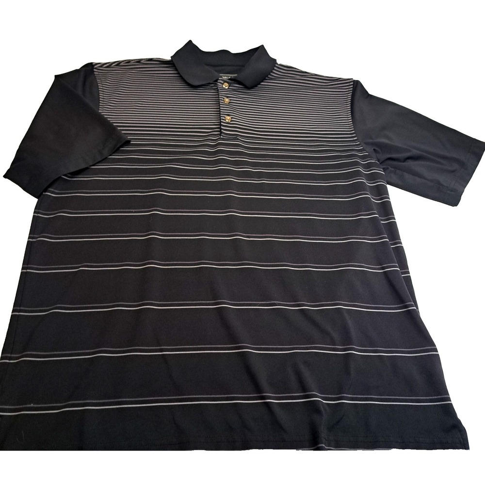 Pebble Beach Performance Golf Polo Men's L Preppy Classic Striped Black